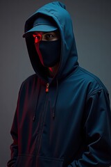 Close-up of a person wearing a dark hoodie and mask.