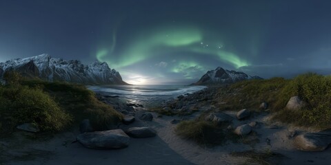 Aurora borealis dance arctic coast hdr panoramas