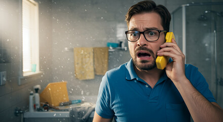 Frustrated homeowner urgently calls for assistance due to a severe bathroom leak