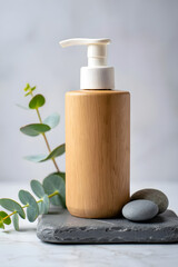 Wooden Pump Bottle Mockup for Cosmetics and Perfume Products with Elegant Design and Realistic Presentation