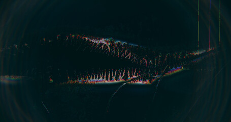 Pixel screen. Distortion noise. Blue orange color glitch frequency artifacts film digital wave dark black art abstract background.