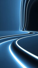 Abstract Blue Tunnel with Neon Lighting Futuristic Interior Design and Architecture Concept