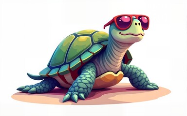 Fototapeta premium Cartoon colorful turtle with sunglasses on white background. Created with generative A. High quality