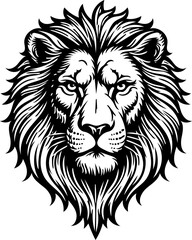 Fototapeta premium Detailed Lion Head Emblem - Strong Monochrome Line Art Vector Badge