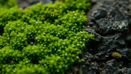 close up of a green moss