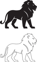  Lion Silhouette Set Black and White Outlines