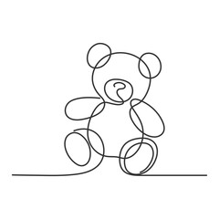 One continuous line drawing of Teddy bear. Soft toy symbol of friendship, children' in simple linear style. Concept for birthday gift and greeting card in editable stroke. Doodle vector illustration. 