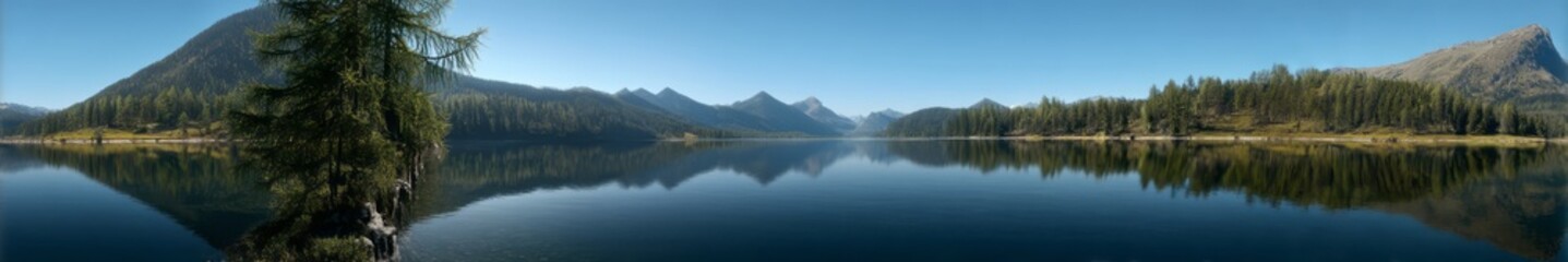Fototapeta premium Nature panorama lake reflection hdr 360 view
