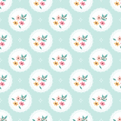 Delicate Floral Lace Circle Pattern on Mint Green. Design for fashion prints, textile, background, wallpaper, wrapping, fabric and more