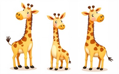 Fototapeta premium Cute watercolor illustrations of a giraffe are part of an animal cartoon set. High quality
