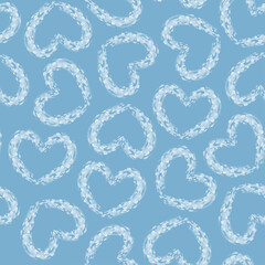 Watercolor blue heart seamless pattern vector. Collection of cute hearts. Symbol of love, Valentines's day. Beautiful heart shape. For fabric, paper, wrapping, card, cover, print, skirt, dress, decor.