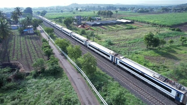 The Solapur Mumbai Vande Bharat Express Train heading towards Mumbai, near Pune India.