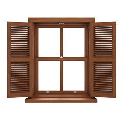 Obraz premium Elegant wooden plantation shutters open wide, inviting natural light into a modern home, creating a warm inviting ambiance for any interior design project.