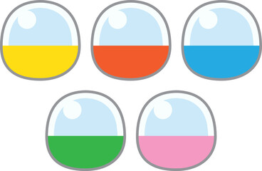 カラフルなカプセルが並ぶ！ポップで楽しい円形オブジェクトのイラスト