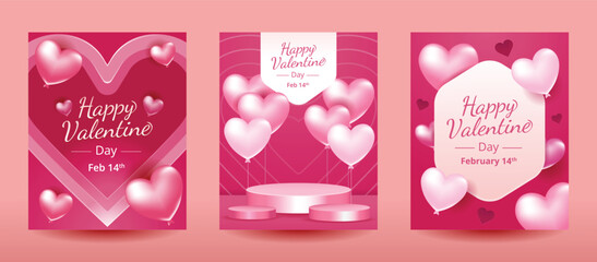 Valentine’s Day Greeting Card Set – Pink Heart Balloon Design