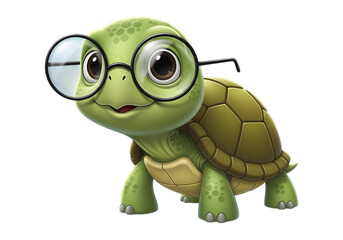 Fototapeta premium Cute cartoon turtle wearing glasses isolated on transparent background