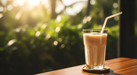 Refreshing Creamy Smoothie Tropical Summer Drink Healthy Breakfast Beverage Delicious Milk Shake Cafe Restaurant Outdoors Sunny Morning