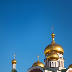 Golden domes of the Orthodox Church against the blue sky