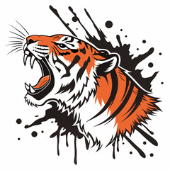 Obraz premium Roaring snow leopard with red and black brush strokes