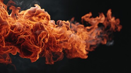elegant flames rising softly in slow motion, black background, vivid orange light, subtle smoke trails, ultra-realistic fire texture