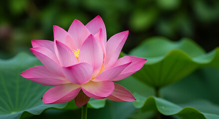 Beautiful pink lotus flower blooming amidst green leaves