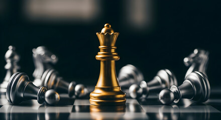 Golden Queen Chess Piece Triumphant Victory Strategy Game Leadership Success Business Competition Winner Champion Board Game Gold Piece Strategic Planning