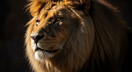 Fototapeta premium Majestic Male Lion with Full Mane in Dark Background