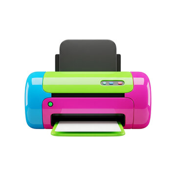 Ultra-Realistic 3D Render Vibrant Color 3D icon of Printer isolated on Transparent Background