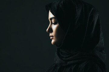 Woman in black attire in front of a dark backdrop