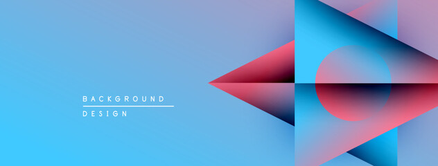 Abstract geometric shapes, blue gradients, red accents. Modern design elements create dynamic visual texture. Minimalist composition.