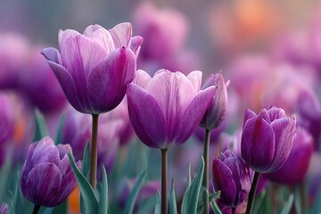 Fototapeta premium Close-up of vibrant purple-pink tulips
