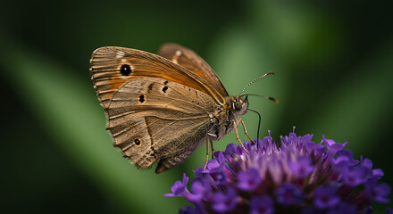 Obraz premium Close Up View Of A Brown Butterfly Perched On A Purple Flower