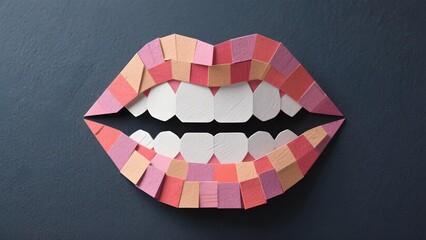Geometric paper crafted lips and teeth against a textured background for dental arts