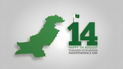 Minimalist Pakistan Independence Day Design – Green Map Silhouette with Bold '14th August' Typography