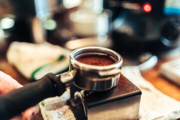 Tamped Espresso Puck Ready for Brewing