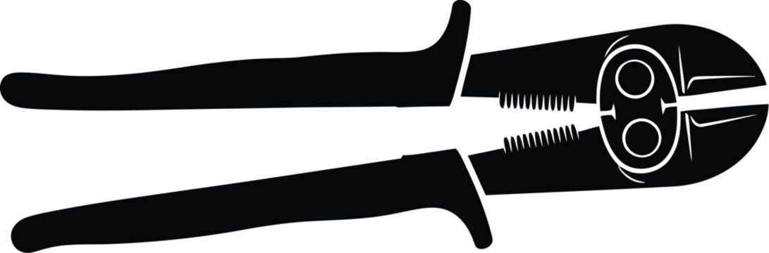 Black silhouette of bolt cutter, a robust tool for cutting cables and wires, essential hardware for construction and repair work, industrial equipment