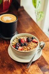 Granola Berry Bowl with Latte Art Cappuccino