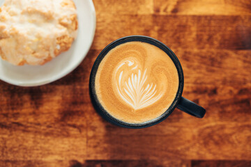 Latte Art from Above with Iced Glazed Scone
