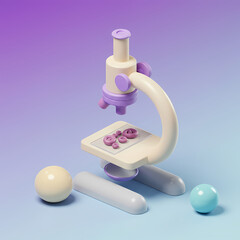 Pastel Neon Microcosm: Isometric 3D Microscope Analyzing Tiny Clay Cell Structures on a Slide