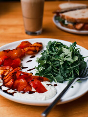 Arugula Salad and Tomatoes with Creamy Base, Fork Detail