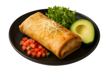 Delicious crispy burrito served with avocado lettuce and pico de gallo
