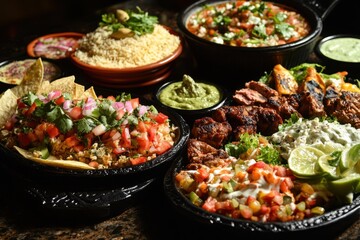 Obraz premium Delicious mexican food dishes served on plates at a restaurant table