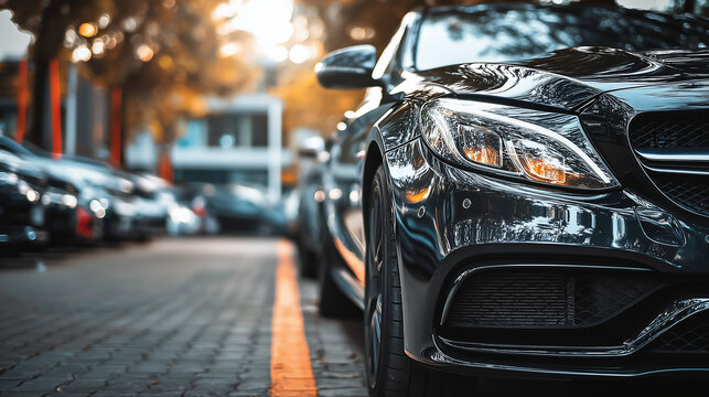 Parking area. Car parked in outdoor parking. Used cars for sale and rent. Car insurance. - Powered by Adobe