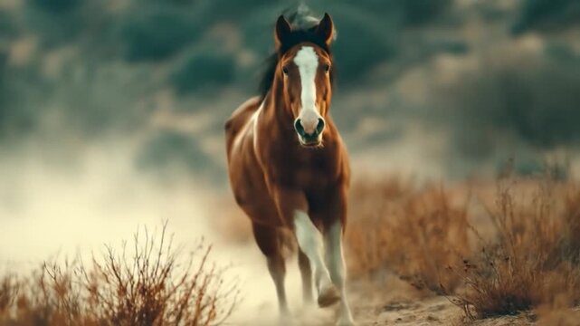 Mustang Running Wild with Dusty Plains.