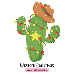 Cowboy cactus western christmas cowboy hat vector illustration