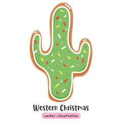 Cowboy cactus western christmas cowboy hat vector illustration