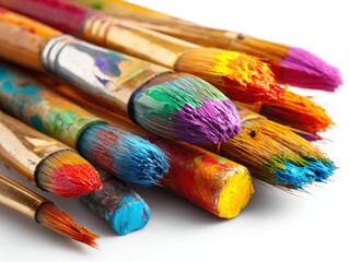 Fototapeta premium Colorful Paint Brushes Covered in Bright Paints for Artists