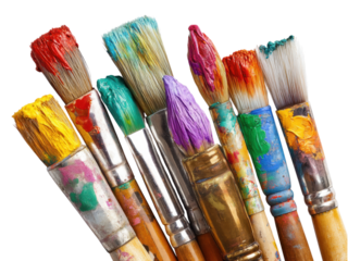 Colorful Paint Brushes with Paint Strokes for Artistic Creations