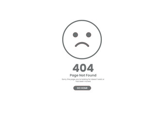Fototapeta premium Minimal 404 Error Page Vector with Sad Face Icon – Simple Flat Design