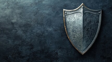 Fototapeta premium A medieval shield with a dark, textured background, featuring a metallic, ornate design.